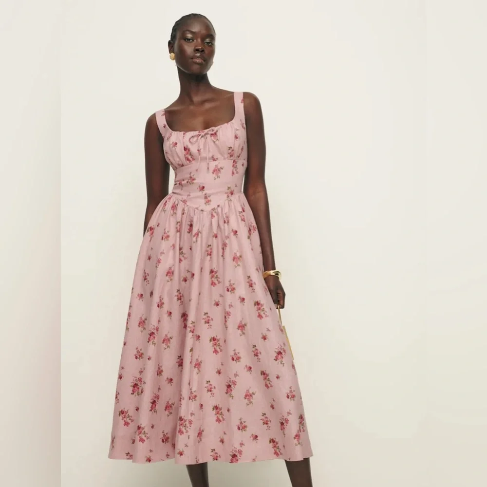 Reformation Balia Linen Dress - Tea Time (pink) - Picture 3 of 4